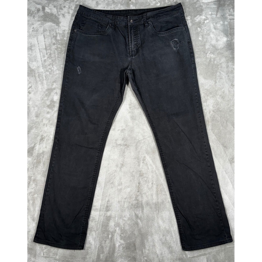 Buffalo Ash-x Basic Jeans Mens 36x32 Black Good Skinny Stretch Distressed‎